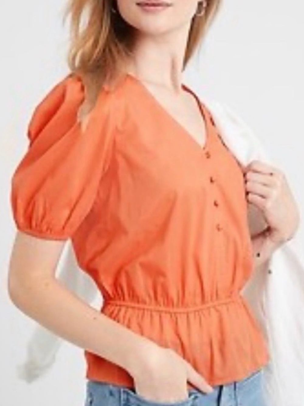 Short Sleeve Peplum Blouse in Pastel Orange